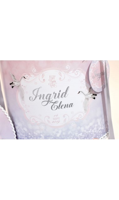 Trusou de botez pentru fetite, roz cu silver, lebada argintie  Silver Swan  12